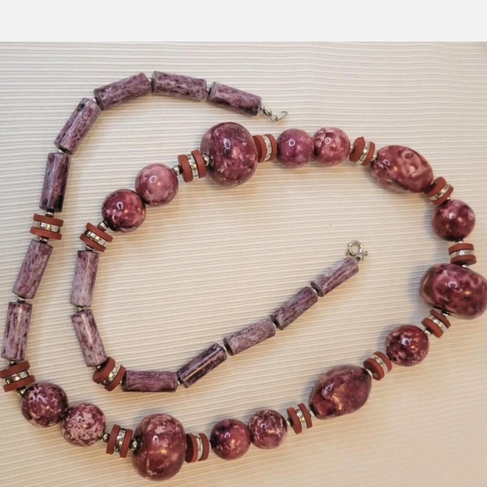 Japanese Orgin  vintage pink tourmaline and ceramic bead statement necklace. - Picture 6 of 7